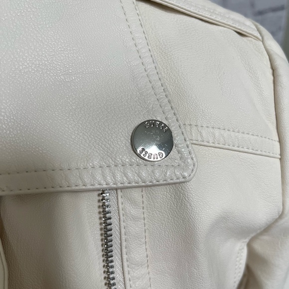 White/cream/ivory GUESS vegan/faux Leather biker Jacket sz M Y2K vintage - Picture 4 of 8